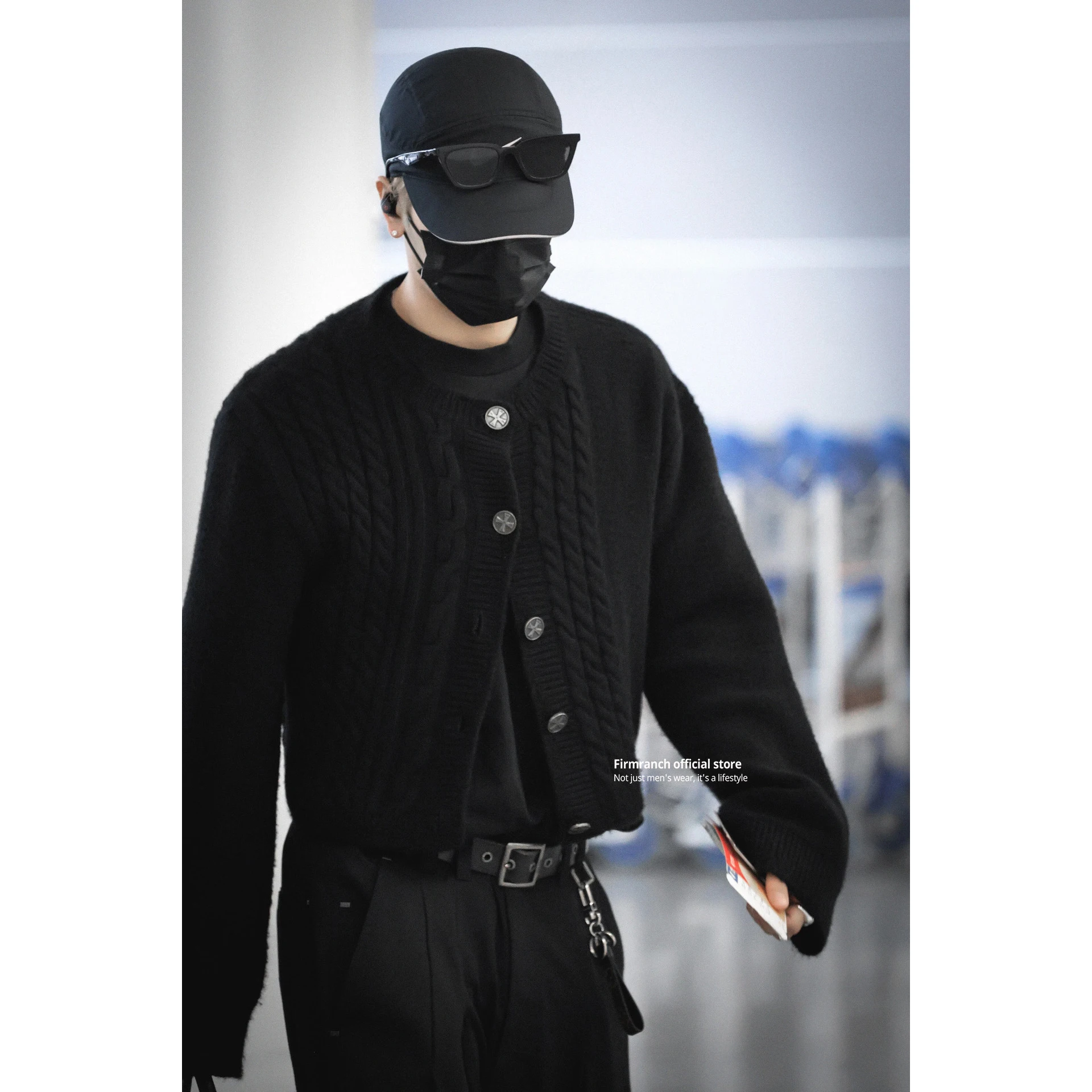 

Firmranch, новая уличная одежда, витая вязаная толстовка, куртка для мужчин и женщин, черный осенне-зимний короткий свитер, кардиган, трикотаж