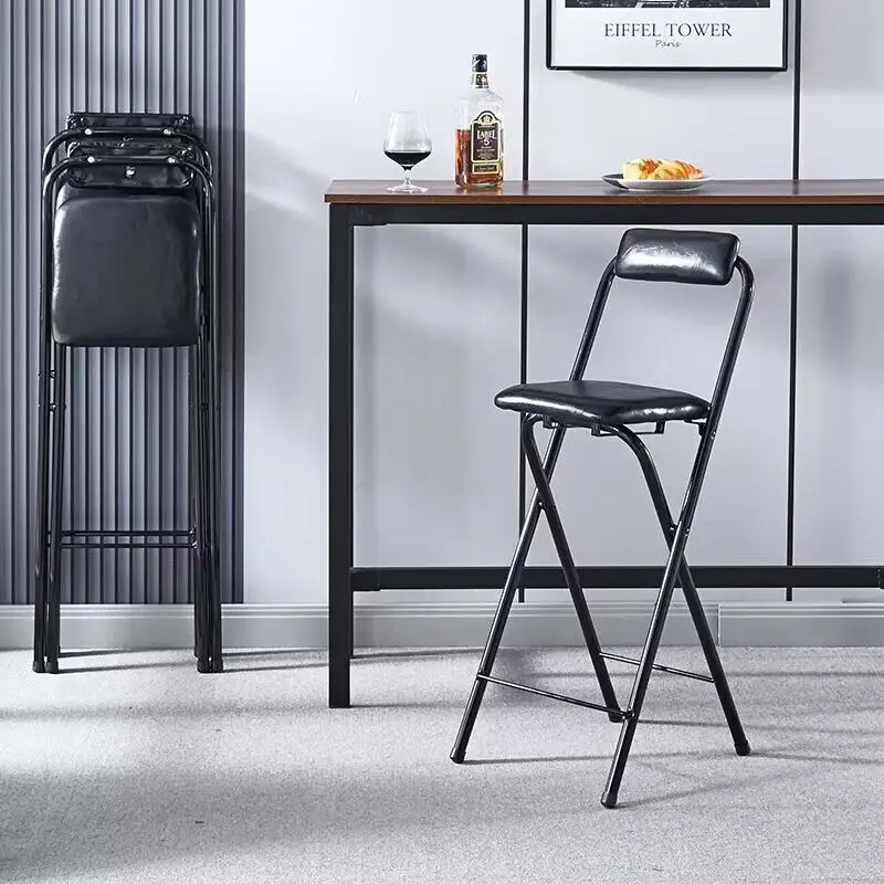Portable Folding Bar Chairs High Foot Counter Chair with Backrest Compact Reception & Fishing Seat Lightweight Bistro Stools