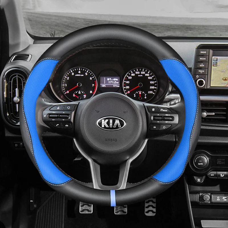 38cm Carbon Fiber Suede Steering Wheel Cover For Kia K5 Sportage Picanto Xceed Rio Cerato Soul Carens Seltos Car Accessories