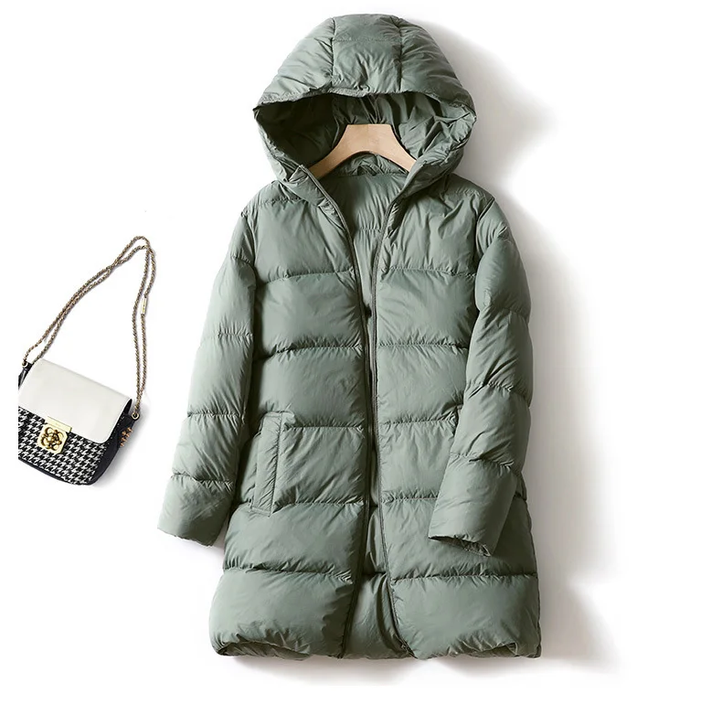 Schinteon Women Ultralight White Duck Down Jacket with Hood 2026 New Autumn Winter Warm Casual Outwear Solid Color Simple Coat