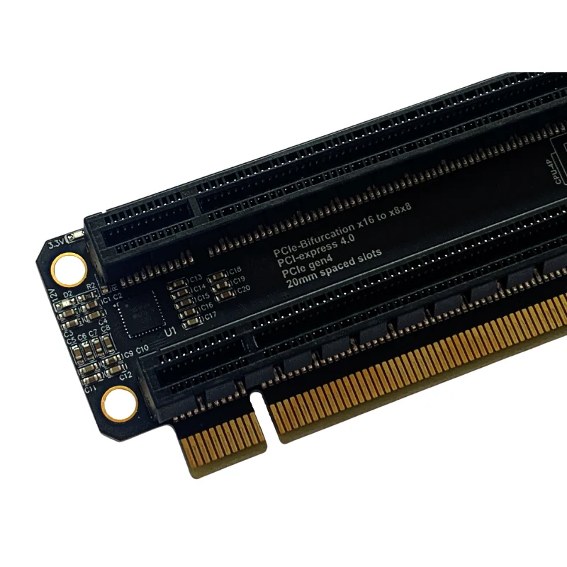 Placa de expansão PCI-Express 4.0x16, 1-2, Gen4 PCIe-Bifurcação x16 a x8x8, Gráficos, Rede, Placas de captura, Slots espaçados 20mm, Novo