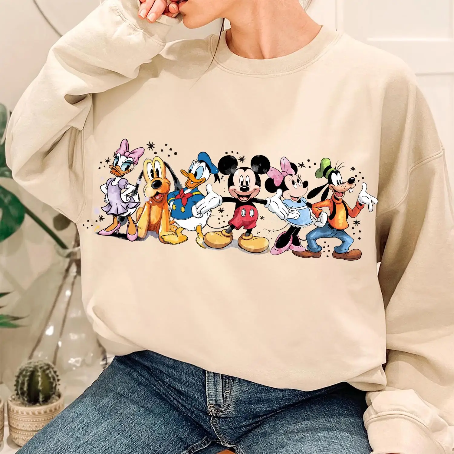 سترة ديزني كاجوال، مريحة وعالية الجودة بألوان مائية للخريف/الشتاء، بلوفر برقبة دائرية كبيرة الحجم #4