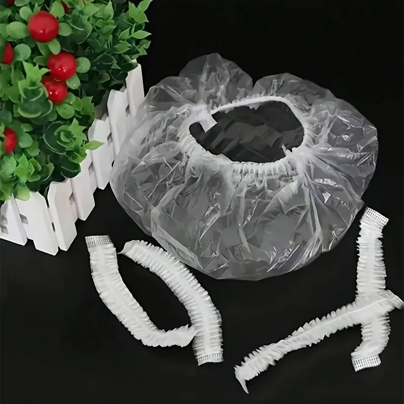300/100/Packung – Robuste, elastische, hochwertige Einweg-Duschhauben – Transparente Einweg-Kopfhauben aus Kunststoff für Reisen, Friseursalons, Haarfärbungen und Haarschnitte, geeignet für die Haarpflege, zum Schwimmen und Baden – Innensohlenabdeckungen, sauber und hygienisch, langlebiges und hygienisches Design, sichere Passform, einfach anzuziehen und auszuziehen, schützt das Haar. | Stabile, rutschfeste Kopfbedeckung | Einweg-Toilettenartikel – Detail 5