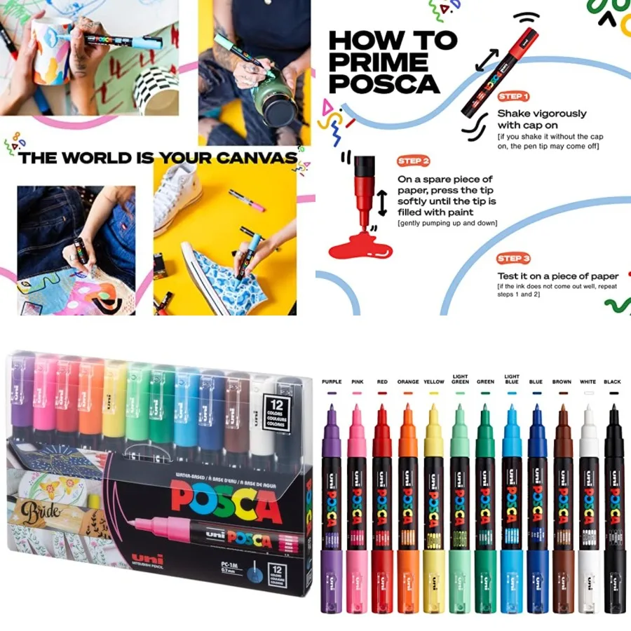 

Маркер Uni-posca Paint Marker Pen с очень тонким кончиком для детальных произведений искусства и поделок Набор из 12 ярких цветов Идеально подходит для плавного использования