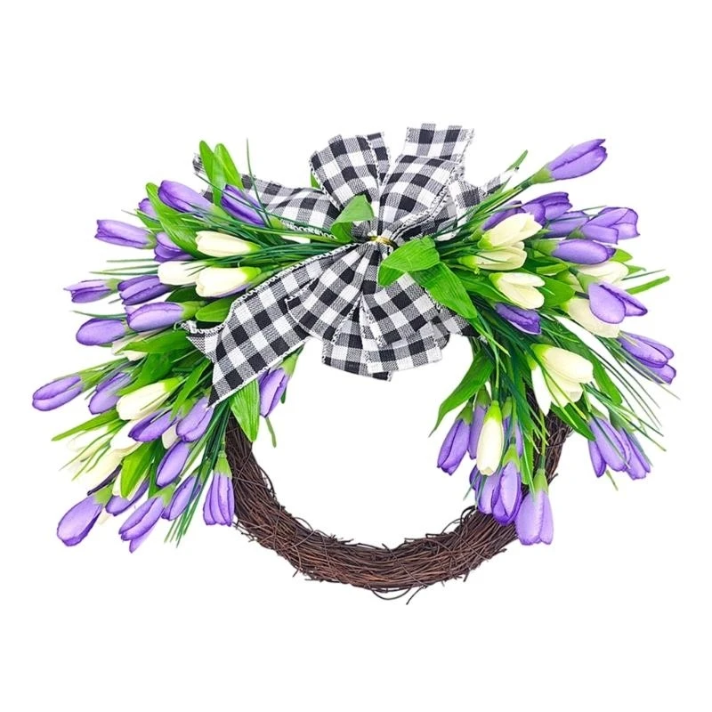 

Colorful Wreath Lightweight Door Decorations Easters Flower Hoop Spring Summers Garlands Artificial Tulips Garlands 15UB