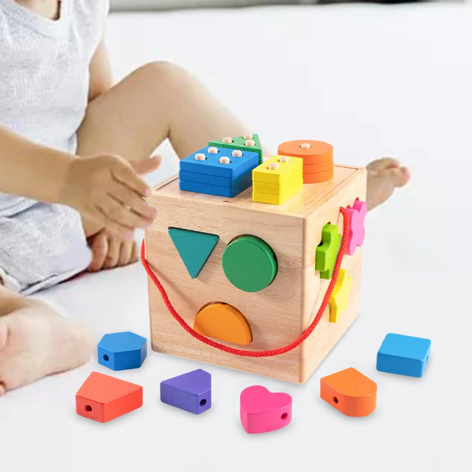 Wooden Baby Puzzle Box Toy, Classic Wooden Toy, Kids Shape Sorter Toy Activity Cube Toy for Baby