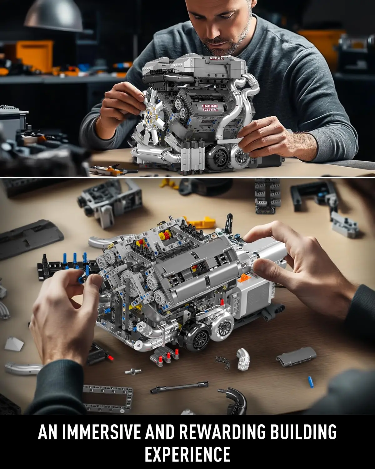 Mould King 10201 W16 Engine Model Kit with Battery & Motor, 16-Cylinder Shiftable Gears, Collectable for Kids Adults (2024+ PCS)