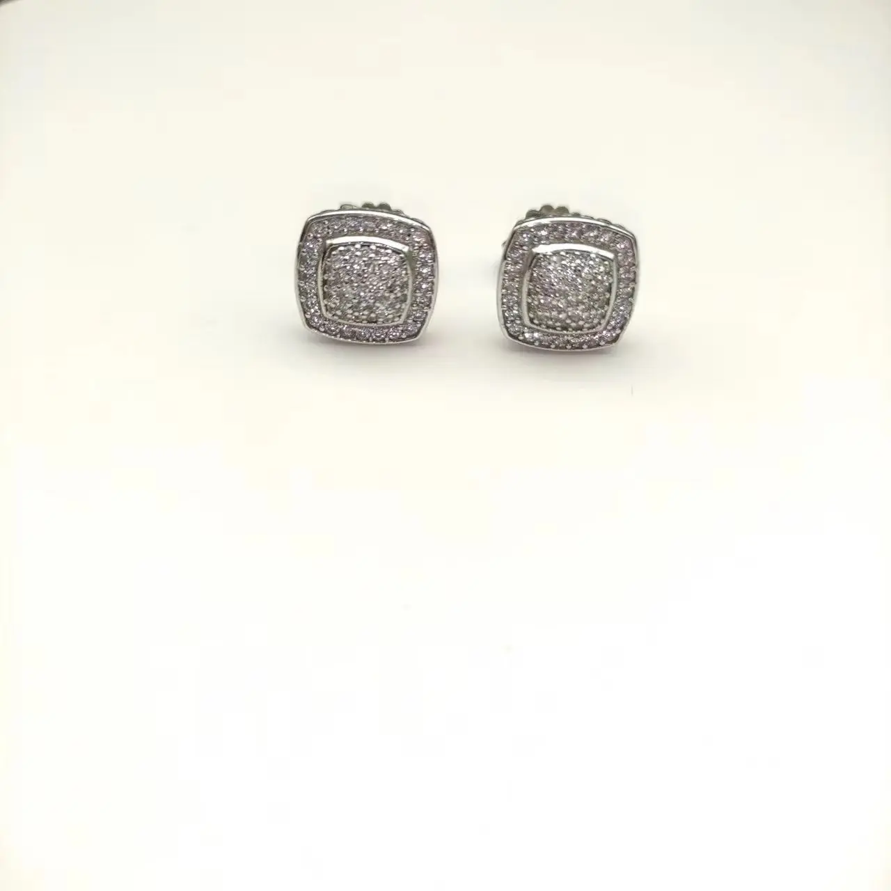 New Plated 925 Sterling Silver Square Full Diamond Fashion Design Label 6MM Earrings Couple Jewelry