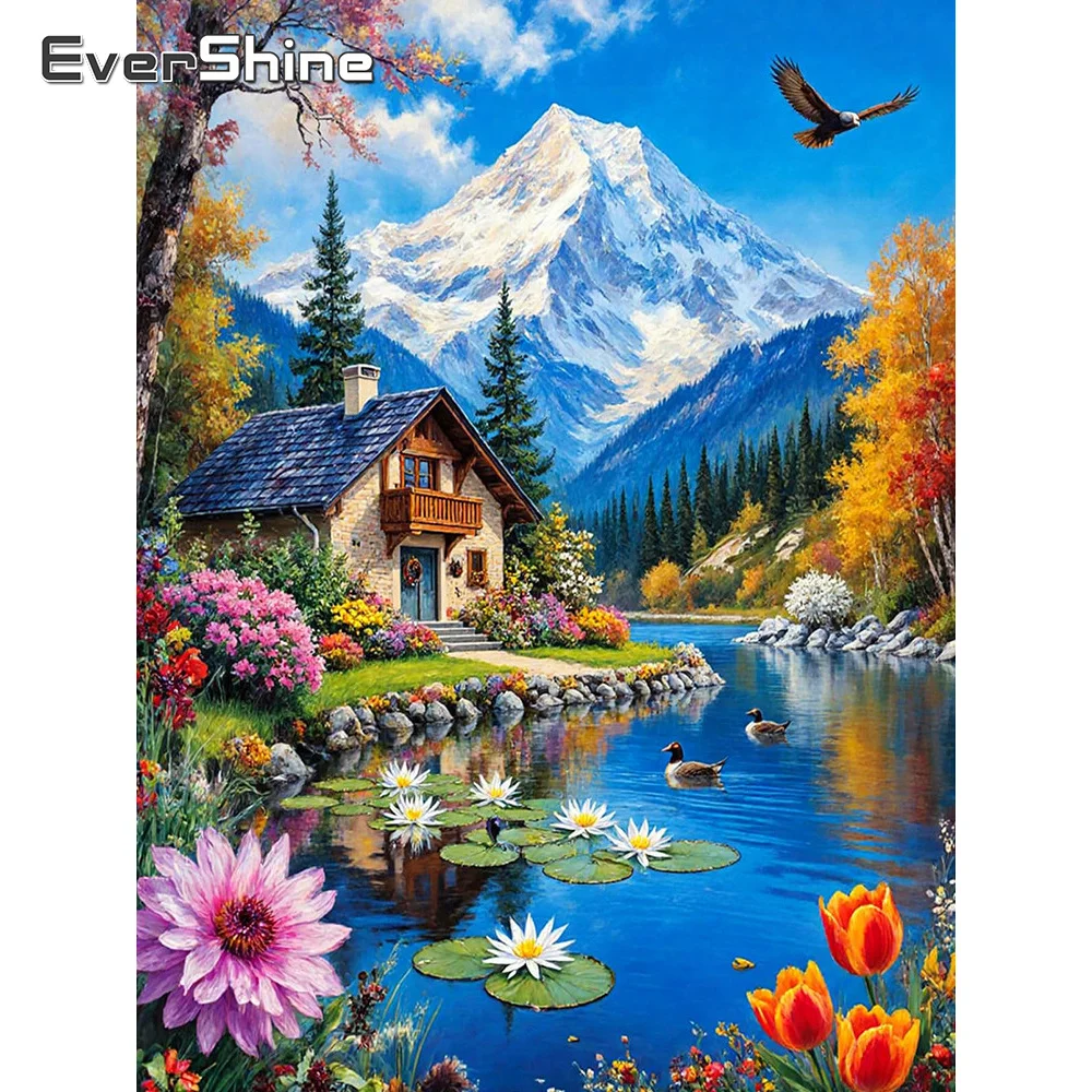 Evershine Diamantmalerei, Bergmotiv, quadratisch, rund, Stickerei, Haus, Strass, für Erwachsene, Mosaik, Adler, DIY, Heimdekoration