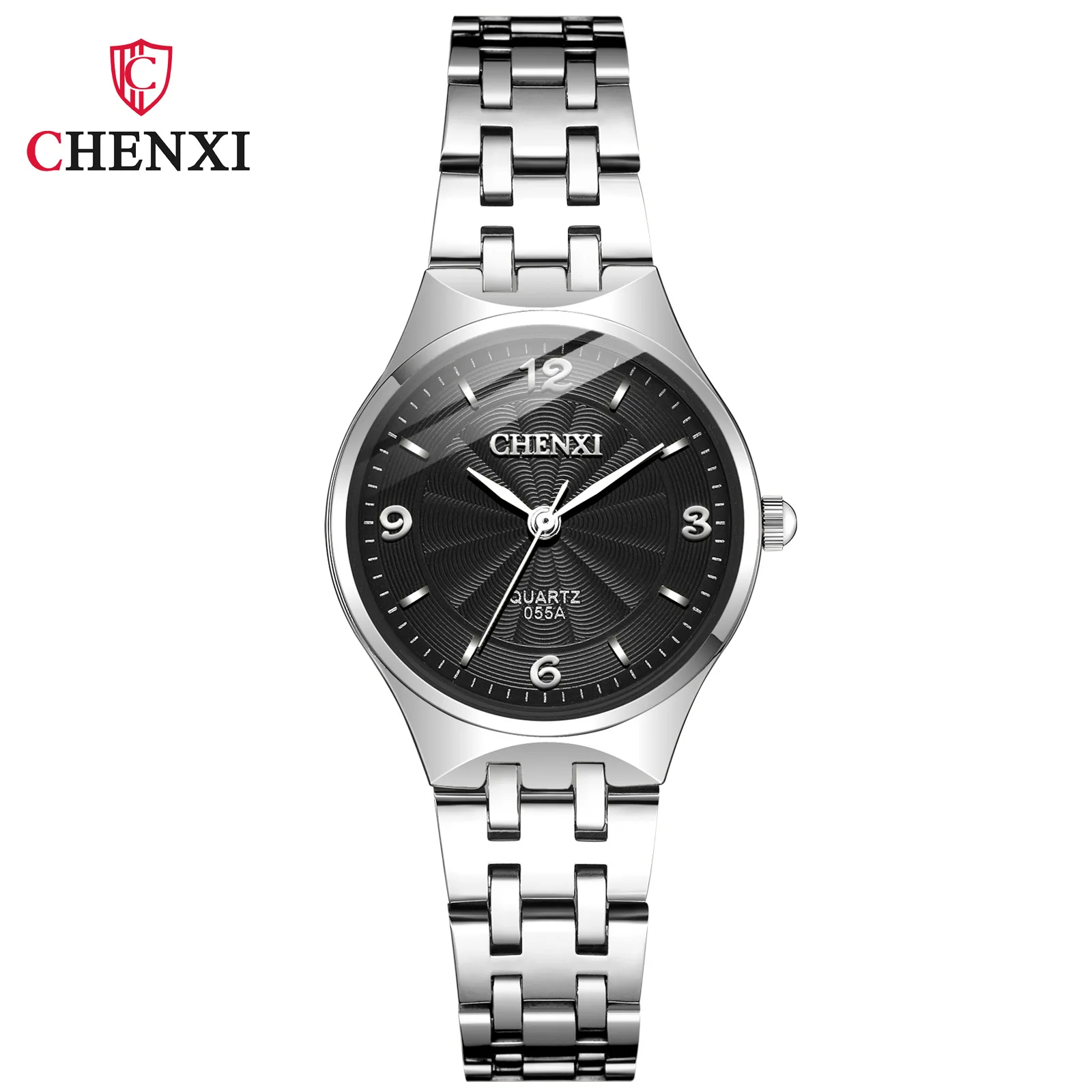 CHENXI-Reloj de pulsera de cuarzo para hombre y mujer, cronógrafo sencillo de lujo, plateado, blanco y negro, 055A