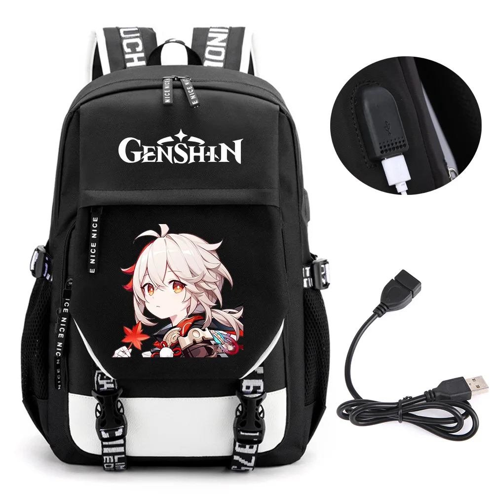 Anime Genshin Impact Backpack School Book Bags Mochila Travel USB Port Bag Laptop Boy Girls Backpack