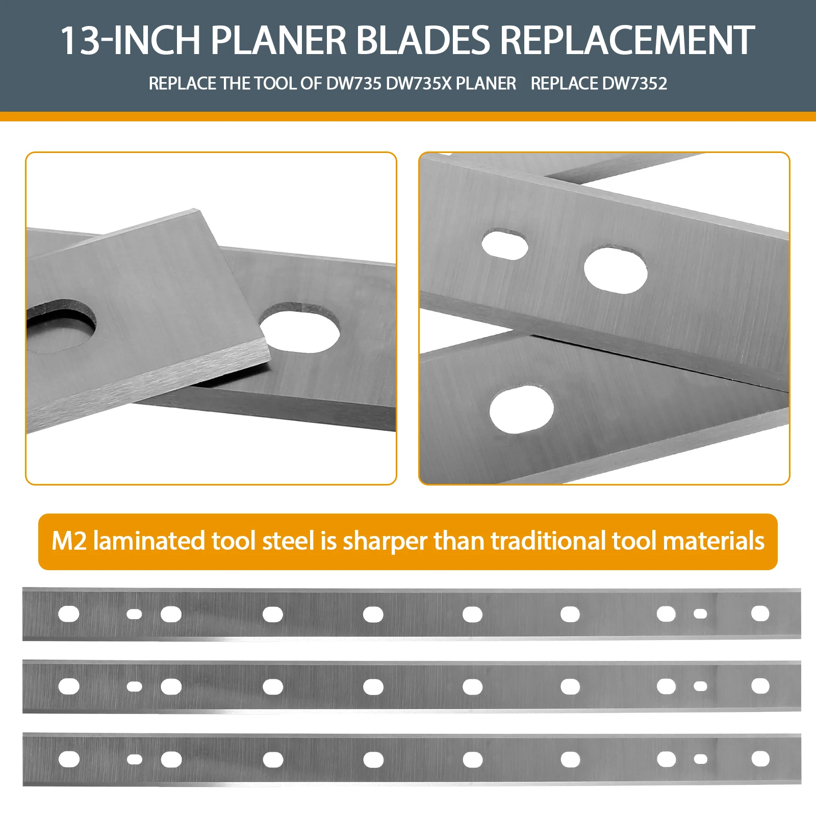 13 Inch Planer Blades Knife Hss Thickness Wood Planer Blade Knife Planer Woodworking Machiney Part Compatible with Dw735 Dw735x