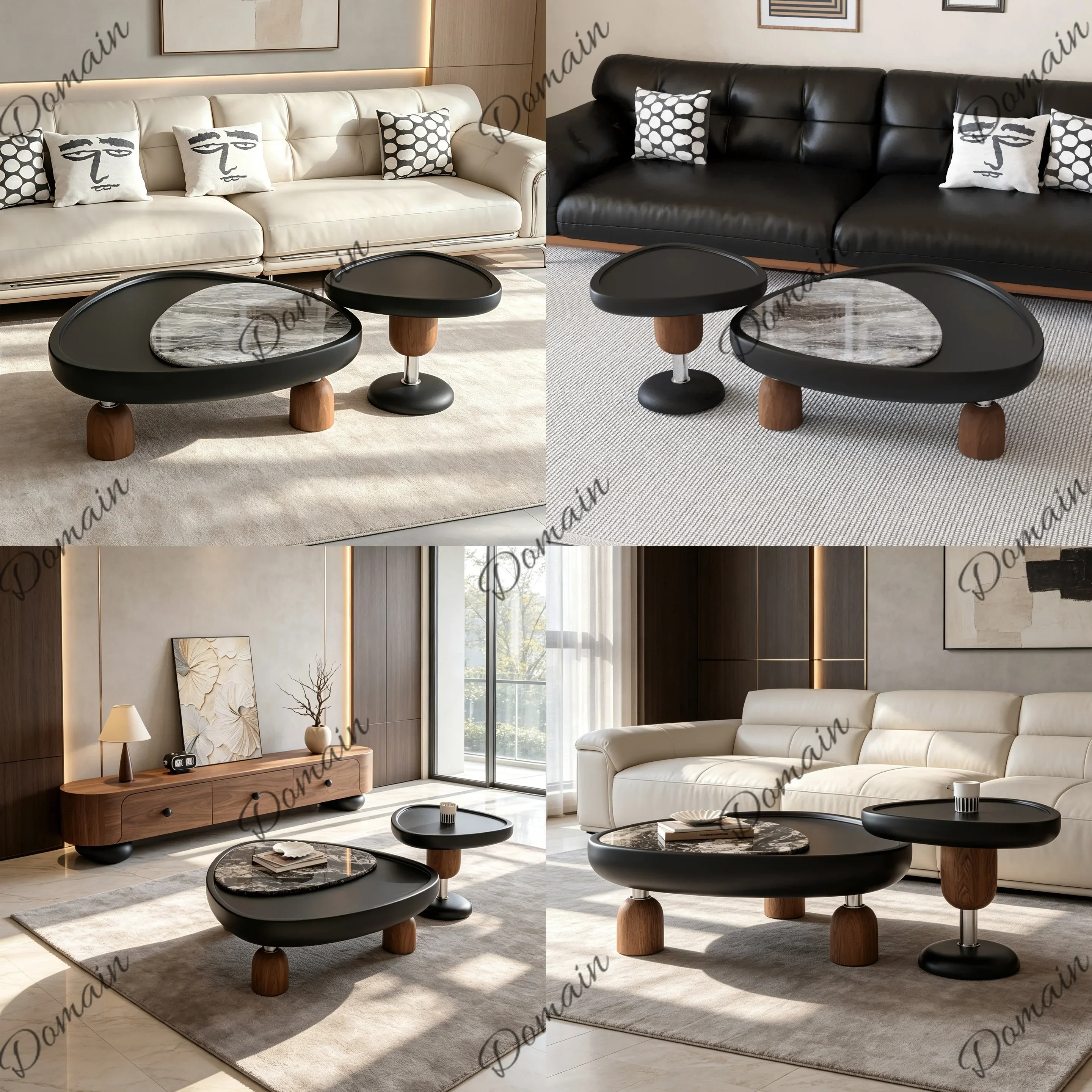 81 N Italian Minimalist Vintage Irregular Coffee Table Set for Living Room, Creative Designer Small Space Furniture
