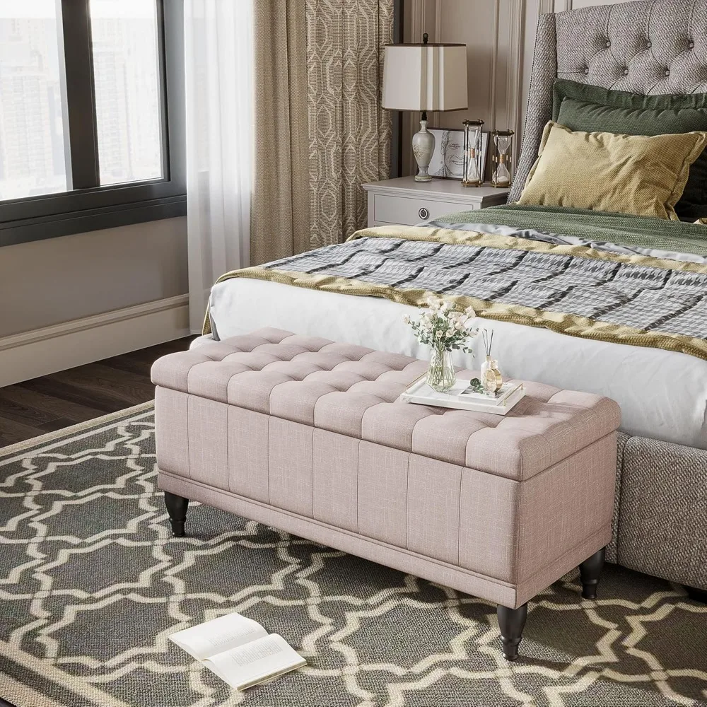 

Storage Ottoman, Linen Fabric Button Tufted Storage Bench with Soft Close Lid for Living Room, Entryway or Bedroom, Customized