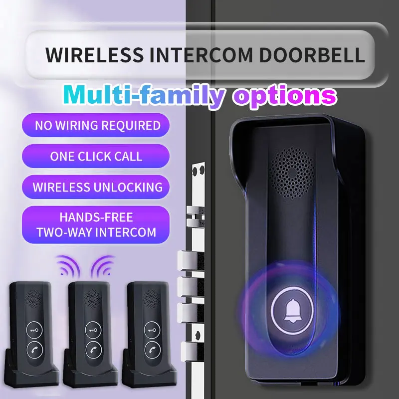 800M Long Distance Outdoor Doorbell Wireless Intercom Door Phone Unlocking Two-Way Intercom 433MHz for Multi-family Apartments