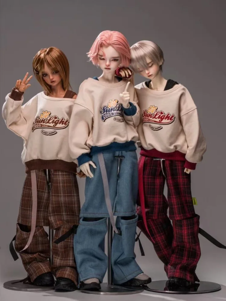 BJD Doll Clothes For 1/4 1/3 Dolls Red Brown Blue Casual Top Pants Set Dolls Clothing Accessories(No Dolls)