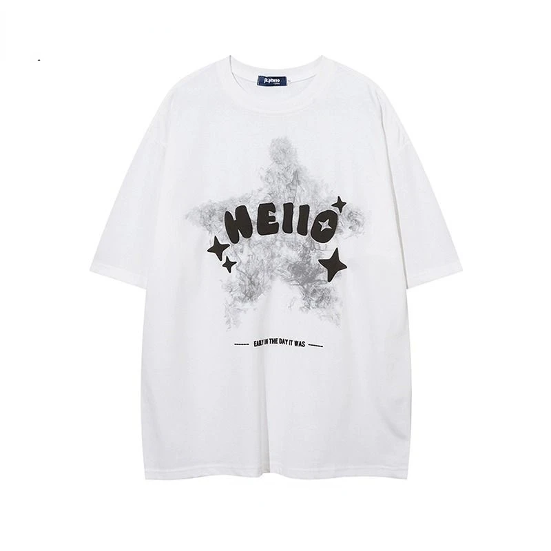 

Korean simple cotton simple letter printed T shirt American street y2k personalized retro hip hop loose oversized T shirt