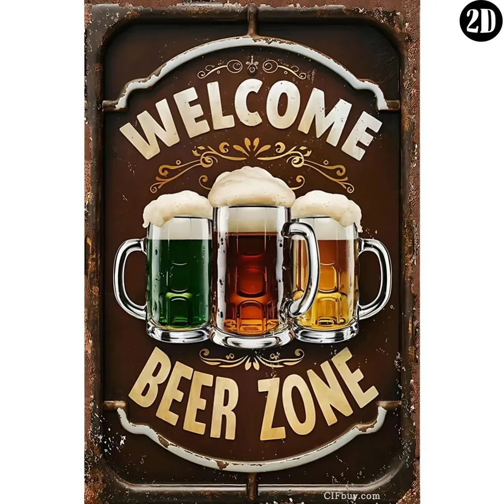 Vintage Metal Tin Sign Welcome Beer Zone Beer Mugs Pattern Retro Wall Decor for Bar Pub Home Garage