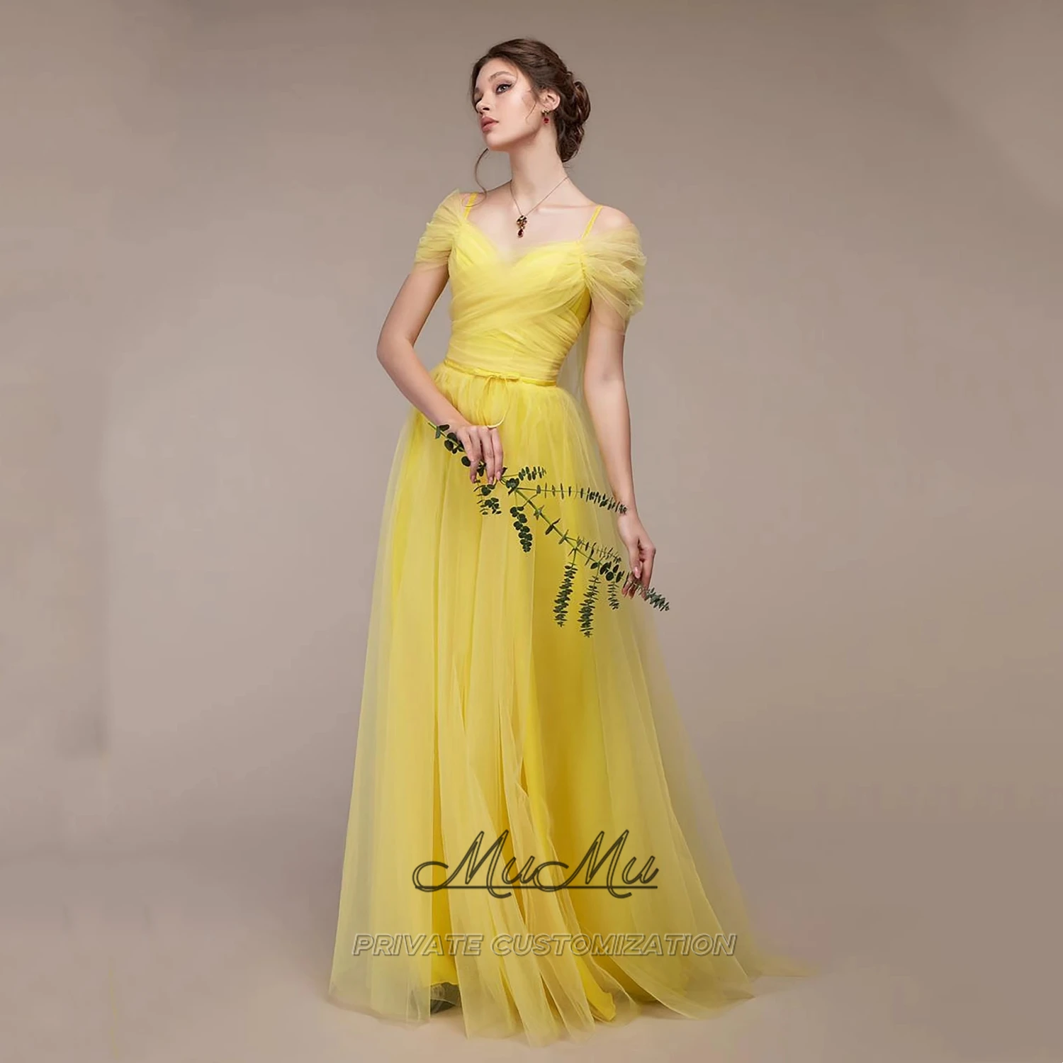 

MuMu Customized Prom Dress Women Evening Dress Elegant Party Dresses Graduation Dress Yellow long skirt Attend a birthday party