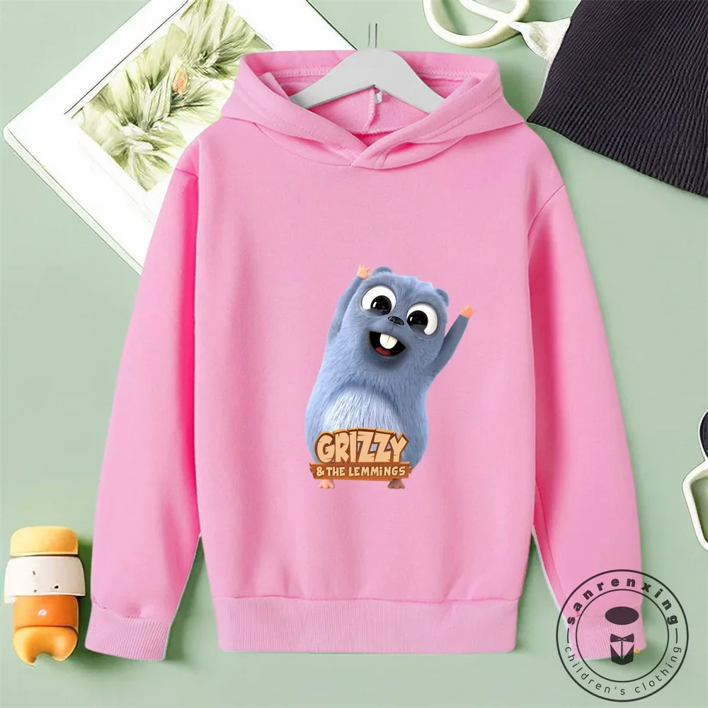 New Fall 2024 Grizzy and the Lemmings Hoodie Kawaii Anime Children Cartoon Autumn Korean Sweatshirt Fashion Kids Boys Girls Gift