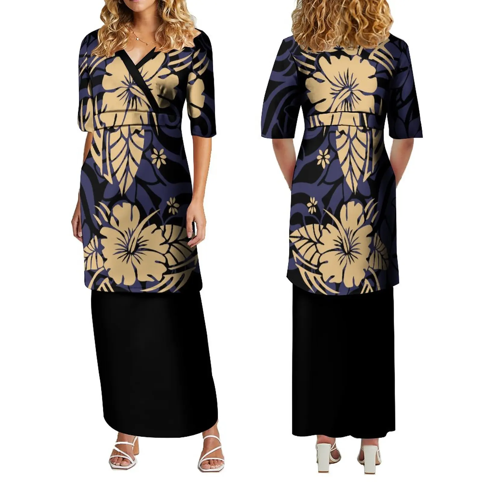 

Summer Women's Dress Vintage Tribal Design Dress Polynesian Puletasi Double Layer Dress Custom Women's Dress