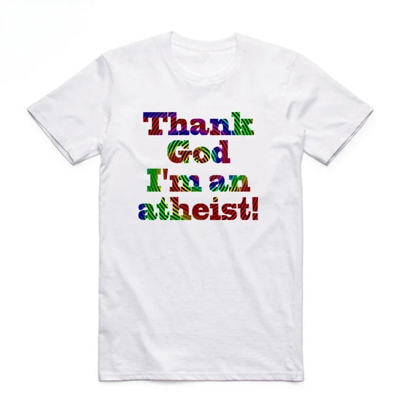 T-shirt manches courtes col rond homme et femme, humoristique et religieux, avec écrit Thank God I'm An Atheist, science et athée, cadeau