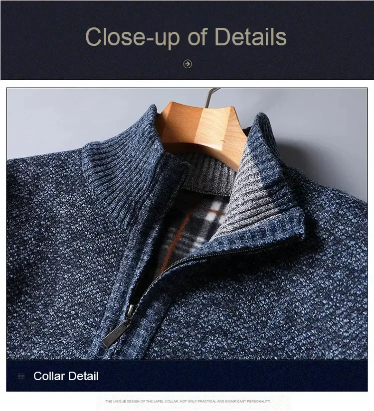 Herbst Winter männer Gepolsterte Pullover Mock Neck Halb Zipper Warme Verdickt Einfarbig Casual Pullover Männlichen Mode Strickwaren – Detail 15