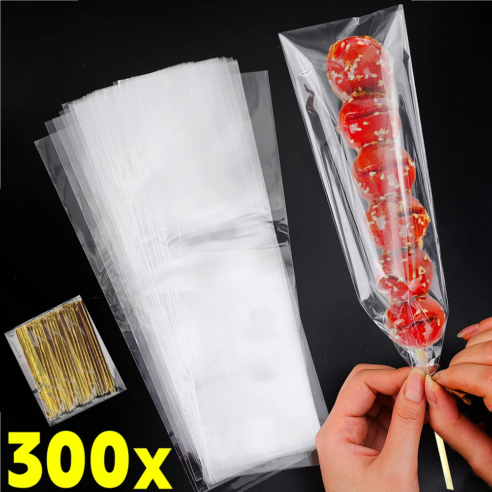 300x Long Candy Treat Bags with Twist Ties Cookie Lollipop Food Gift Packaging Clear Plastic Bag Wedding Birthday Decor Supplies