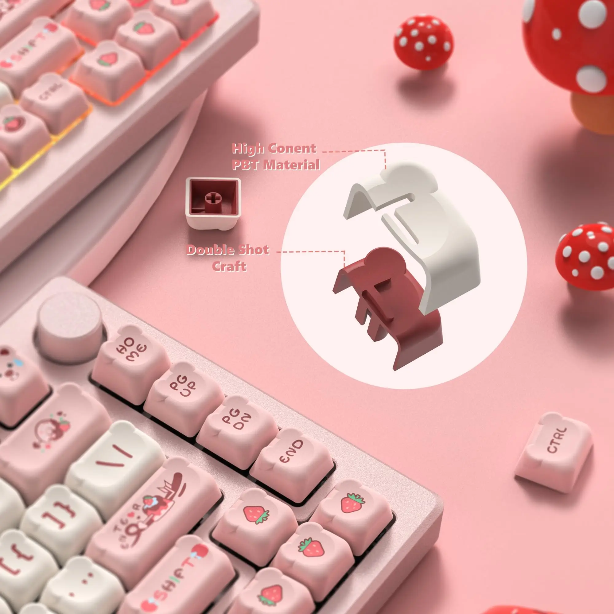 122 teclas mda perfil urso rosa pbt keycaps alfândega duplo tiro tampas para 87/104 cereja mx switch teclado mecânico de jogos