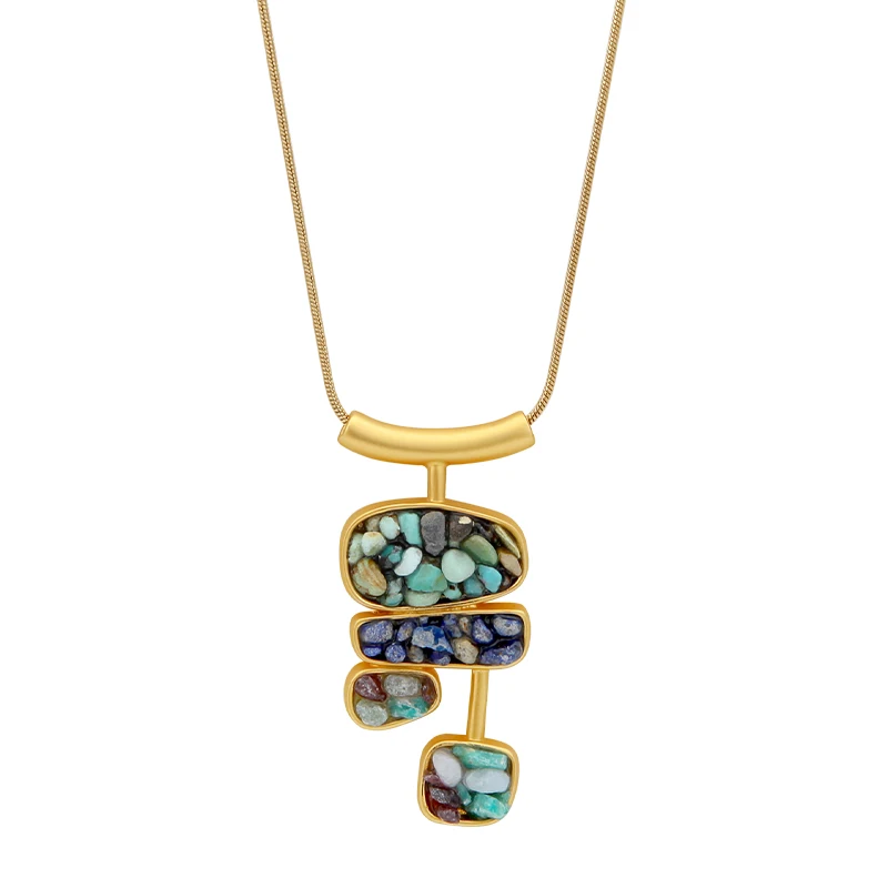 

IVOG Natural Semi-Precious Stones Gold Color Necklace For Women Unique Multi-Stone Pendant Necklace Fashion Jewelry Gift