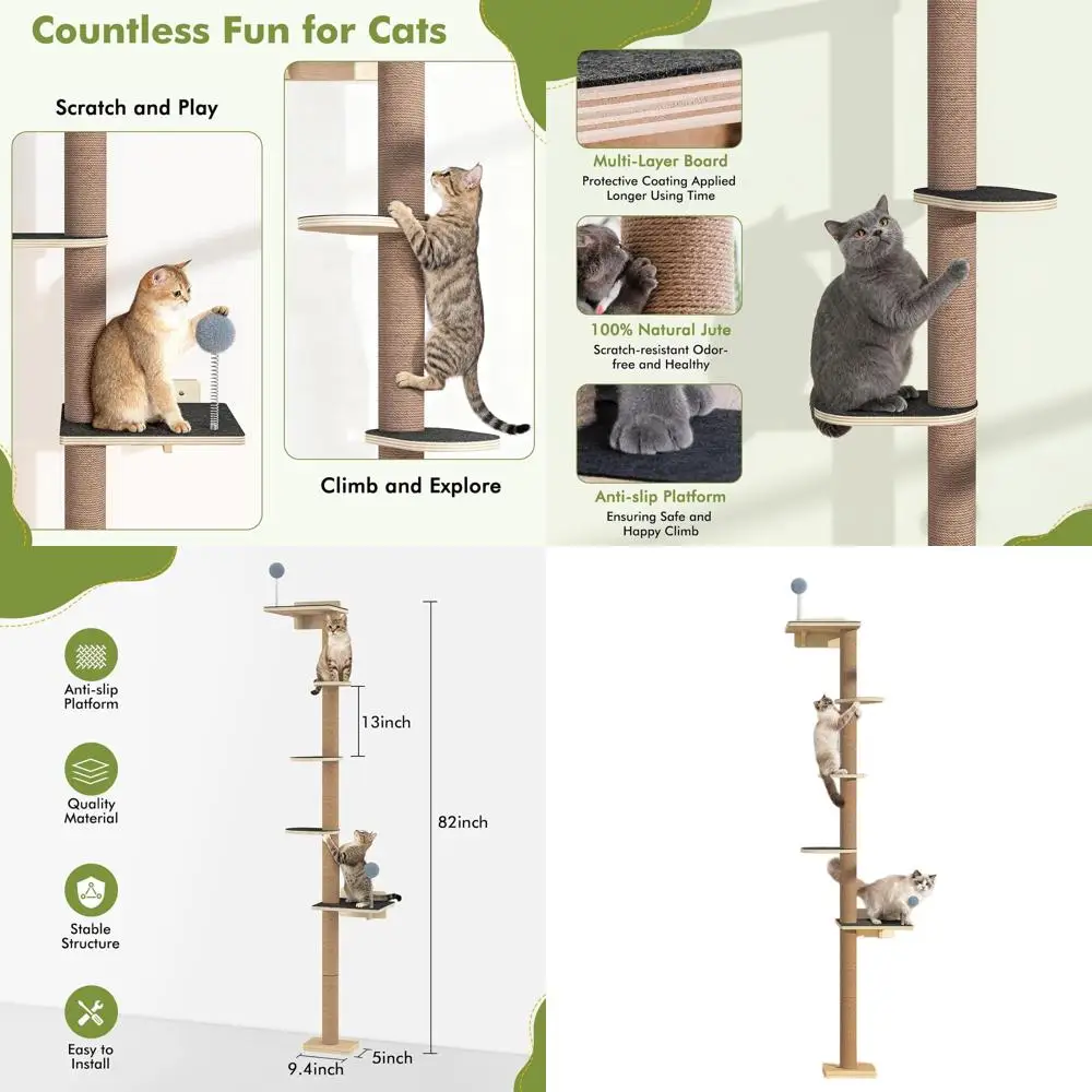 

Настенная когтеточка-комплекс 82 для крупных кошек: с игрушками, угловой башней и полками для сна и отдыха