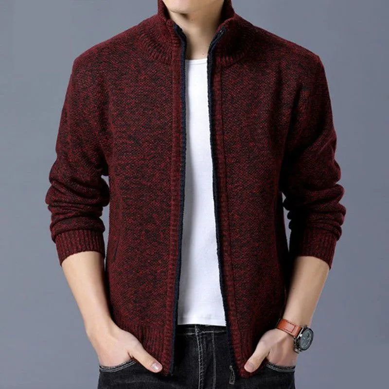 2023 New Autumn and Winter Fashion Trend Loose Size Plush and Thick Standing Neck Zipper Knit Men\'s Casual Sweater Cardigan