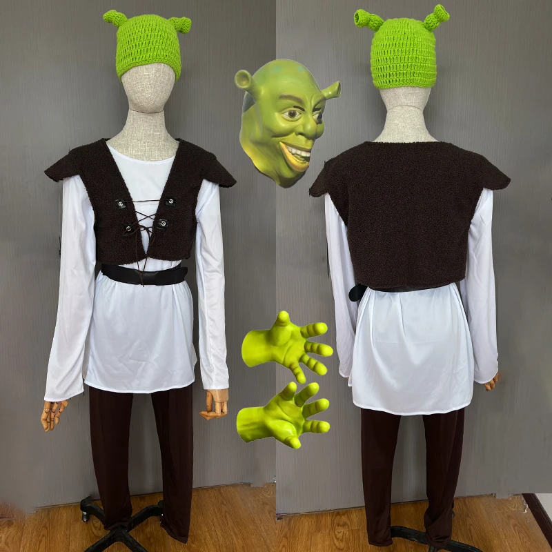 

Movie Monster Shrek Cosplay Costumes Mask Shrek Top Vest Pants for Men Performance Role Play Halloween Carnival Party Outfits