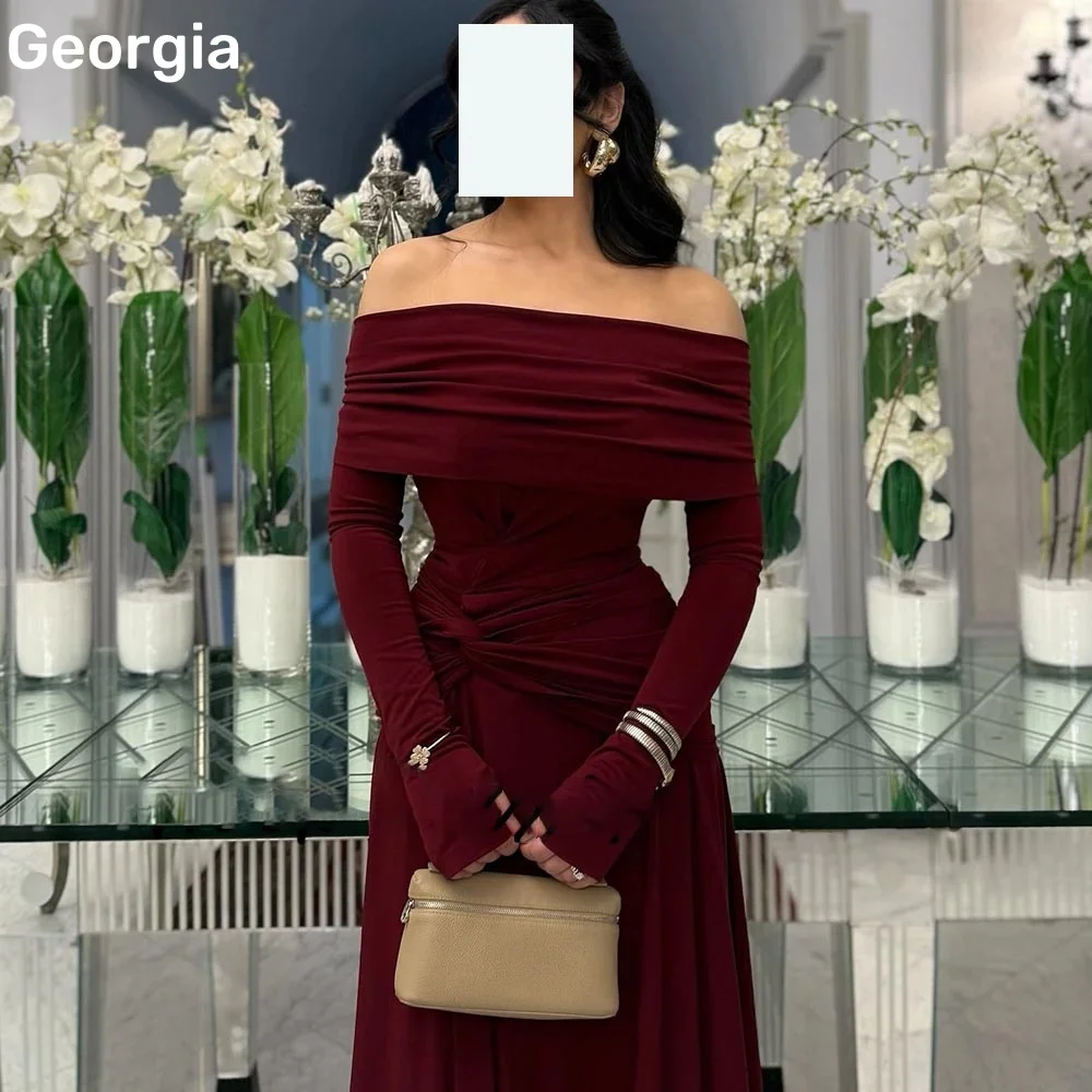 فساتين特別な機会のためのカスタマイズされた A ラインオフショルダーネックラインドレスプロム用フロアレングスフリル高級イブニングドレス