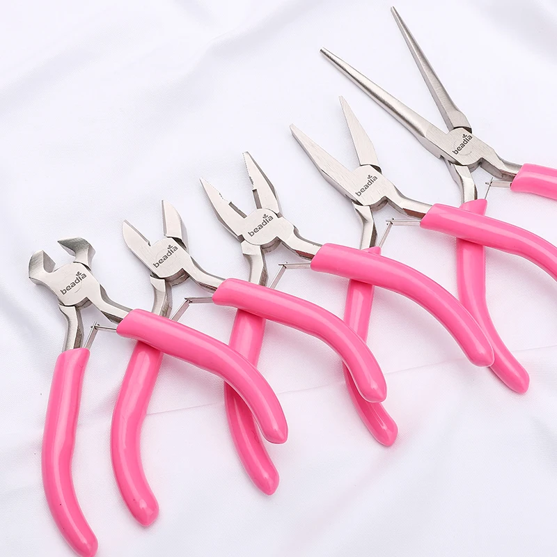 1Pcs Rust-free Pink Pliers Jewelry Tools Needle Round Bent Nose Cutting Wire Pliers for Jewelry Making Handmade Accessories