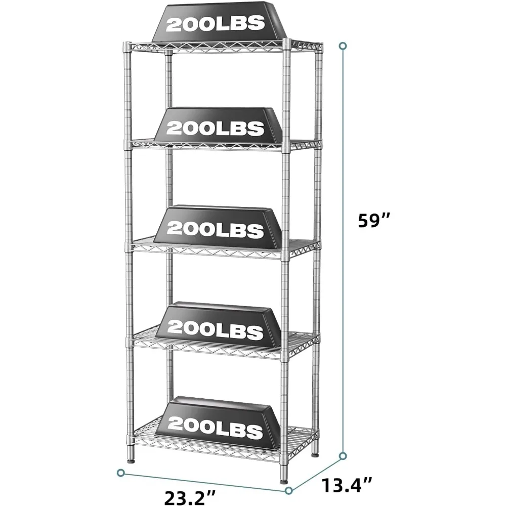 وحدات رفوف جراج للتخزين من 5 طبقات أرفف سلكية شديدة التحمل مخزن معدني لخزانة المطبخ وغسيل الحمام #3