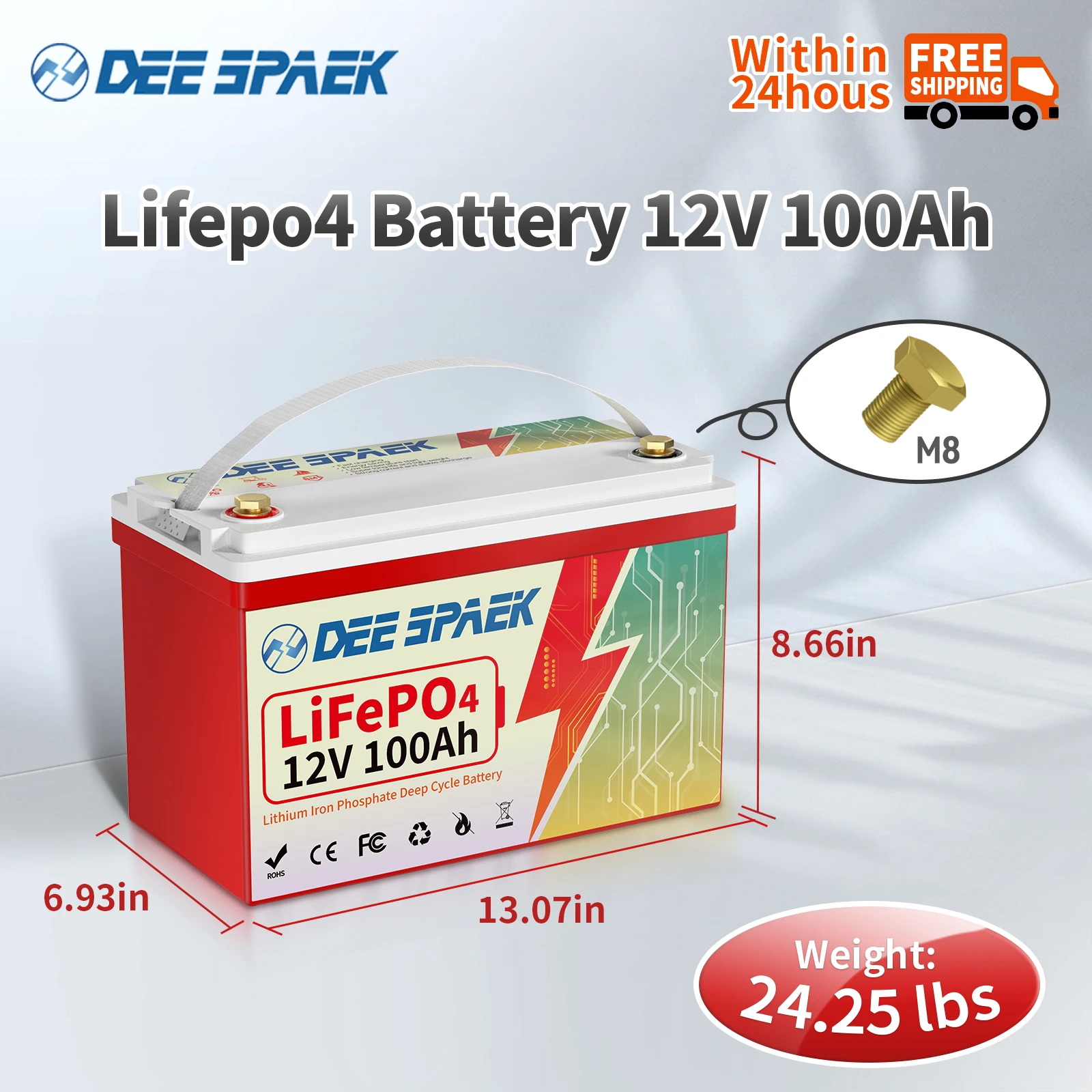 Built-in LiFePO4 bateria, lítio ferro fosfato bateria, ciclos profundos, campista RV, energia solar, fora da grade, 100Ah, 100A, BMS, 12V