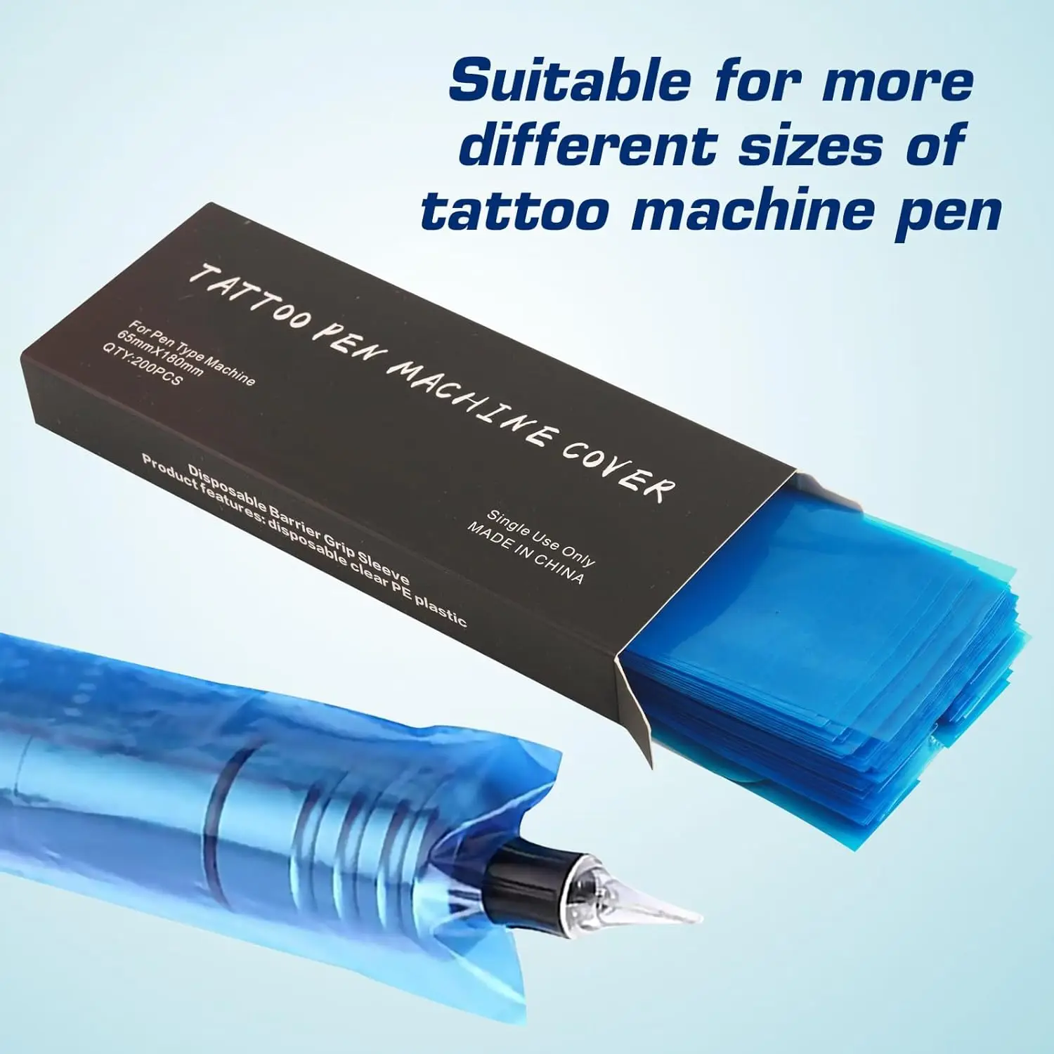 200pcs Big Sizes Tattoo Pen Bags Disposable Waterproof Tattoo Machine Pen Sleeve Covers Bags Black/Blue/Pink Tattoo Accessories