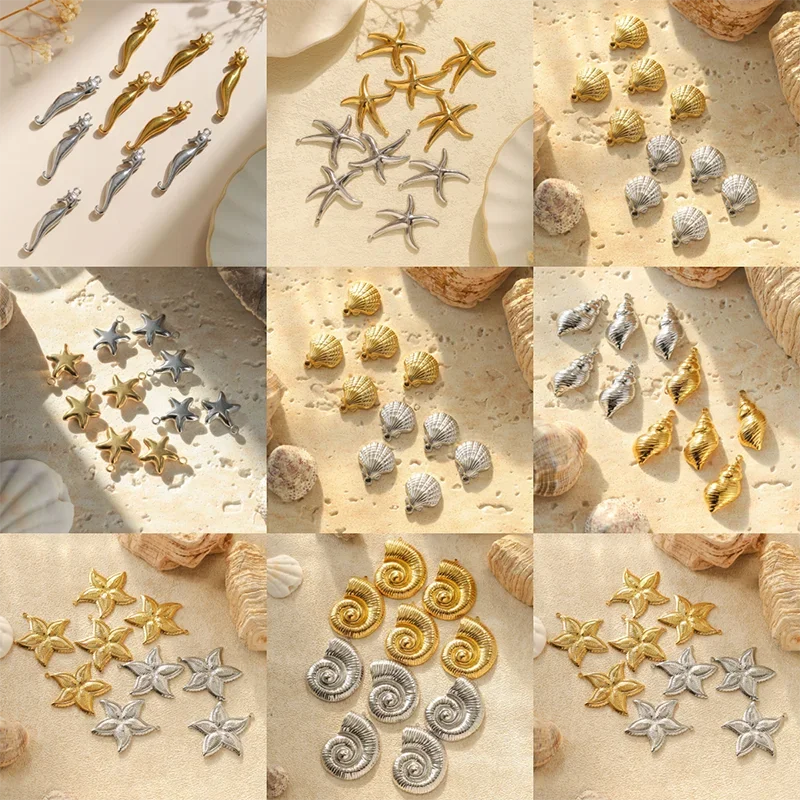 5Pcs/Set Stainless Steel Charms for Women Sea Snail Seahorse Starfish Pendant DIY Earrings Keychain Jewelry Making Accessories