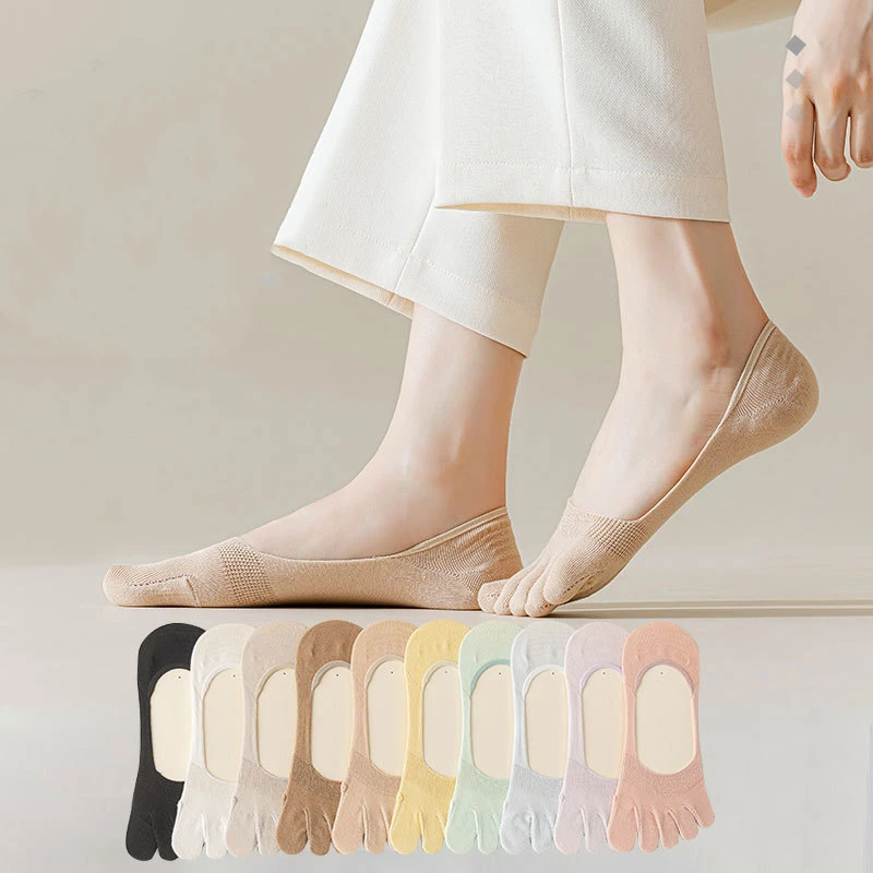 

5 пар летних дышащих женских тонких носков-лодочек с пятью пальцами, невидимые короткие носки из чесаного хлопка, сетчатые носки с отдельным носком