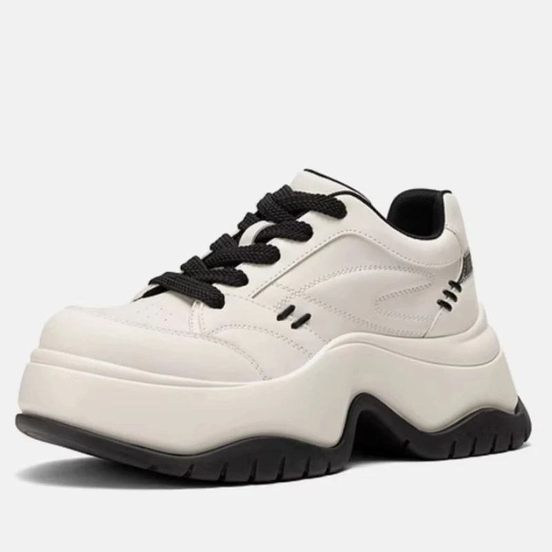 Street Walk Series Daddy Shoes Women's Genuine Leather Height Increasing Shoes Comfortable Casual Sports Shoes Chunky Sneakers