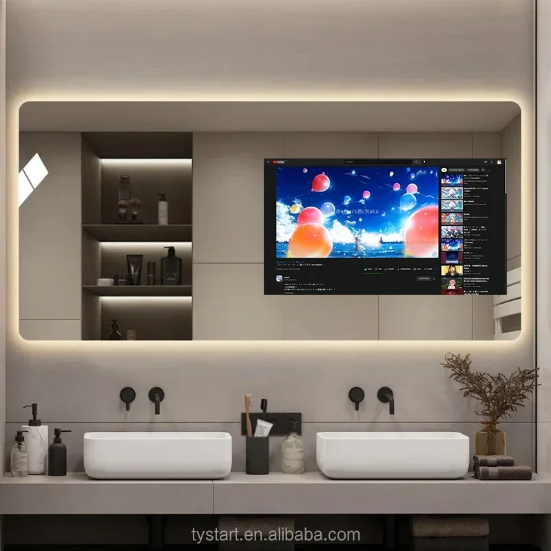 Smart Mirror, Customized Size, Waterproof sturdy Vanity Decor Wall, Android Tv Screen ,Bathroom With Led Light Home