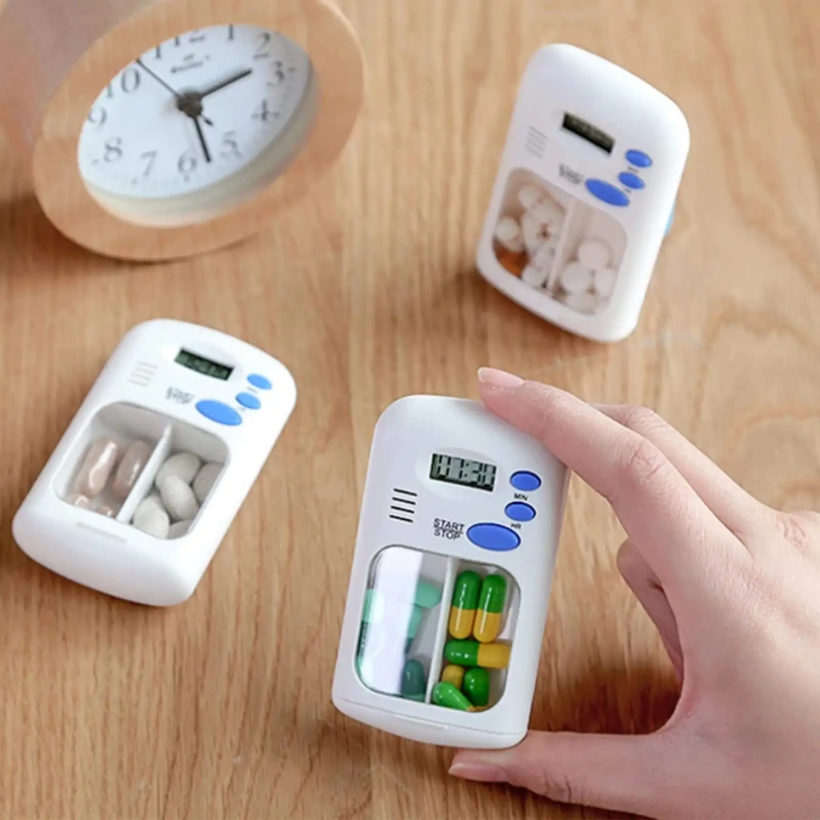 Mini Portable Electronic Intelligent Medicine Box, Transparent Two-compartment Design Pill Box, with Timing Reminder and Alarm view 4