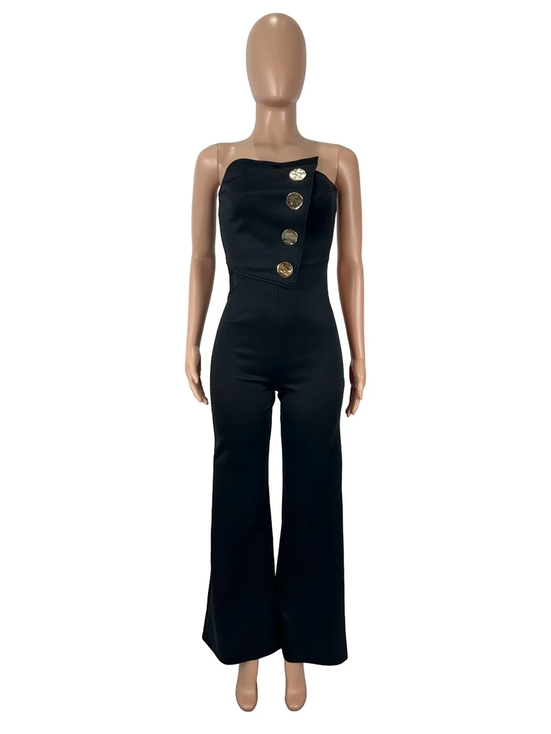 Monos OL elegantes con botones de Metal para mujer, monos de una pieza ajustados con espalda descubierta y sin tirantes, color negro, para fiesta y Club, otoño 2025