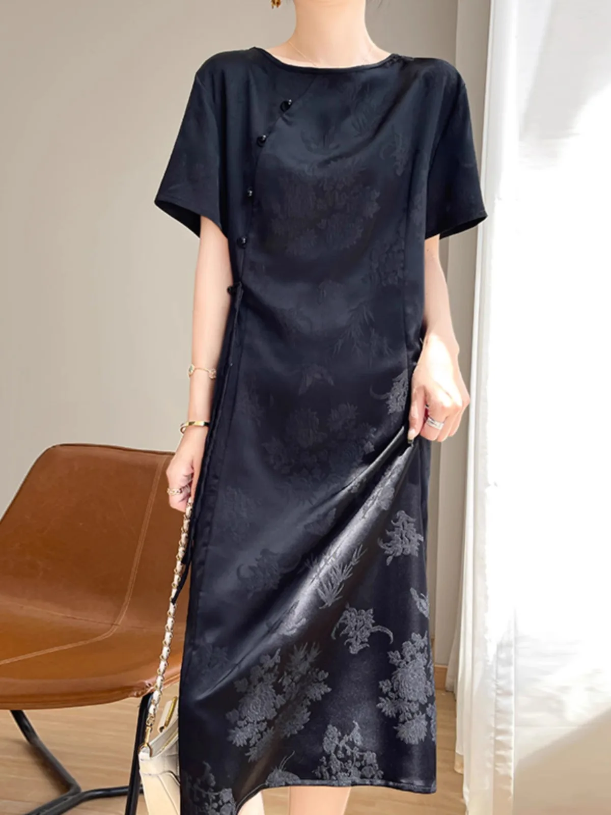 Ele chinois Sle rond Ne soie Satin imprimé minceur longue Dr Triacéate taille haute a-ligne jupe pour les femmes été