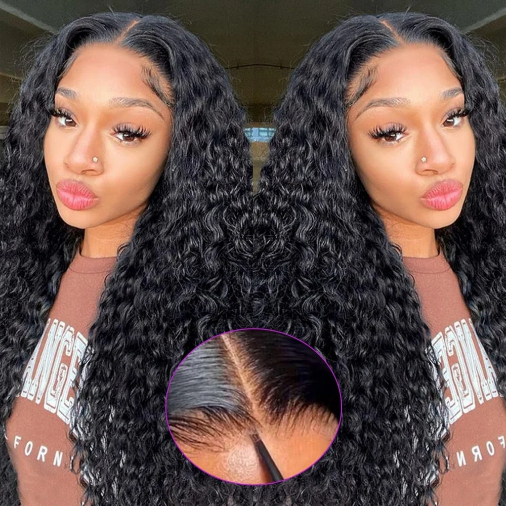 28 30 Inches Glueless Wigs 100% Human Hair Wear and Go Water Wave Wigs 6x4 HD Lace Front Wigs Pre Plucked Deep Curly Human Hair Wigs 2-5 Delivery Time