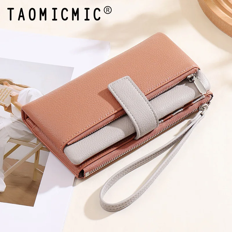 

Two Fold Handheld Women's Wallet Ins Long Style Patchwork Large Capacity Japanese Style Money Clip Purse