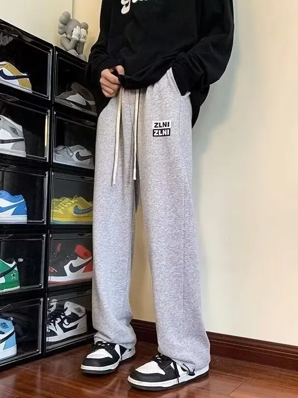 

Men's Straight Leg Spor Sweatpants Fce Lined Casual Trousers Loose Wide Leg Autumn Winter Thermal Long Pants