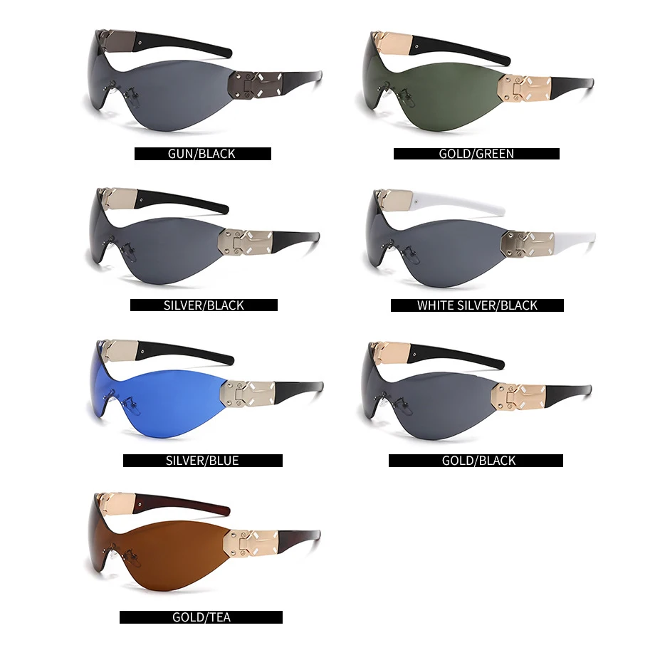 Y2K One Piece Rimless Metal Sunglasses Women For Men Luxury Brand Designer Vintage Sun Glasses Popular Punk Outdoor Sport Goggle image 6