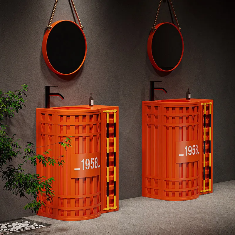 Industrial style retro wash basin personalized creative bar double wash basin oil drum column basin cabinet floor integrated